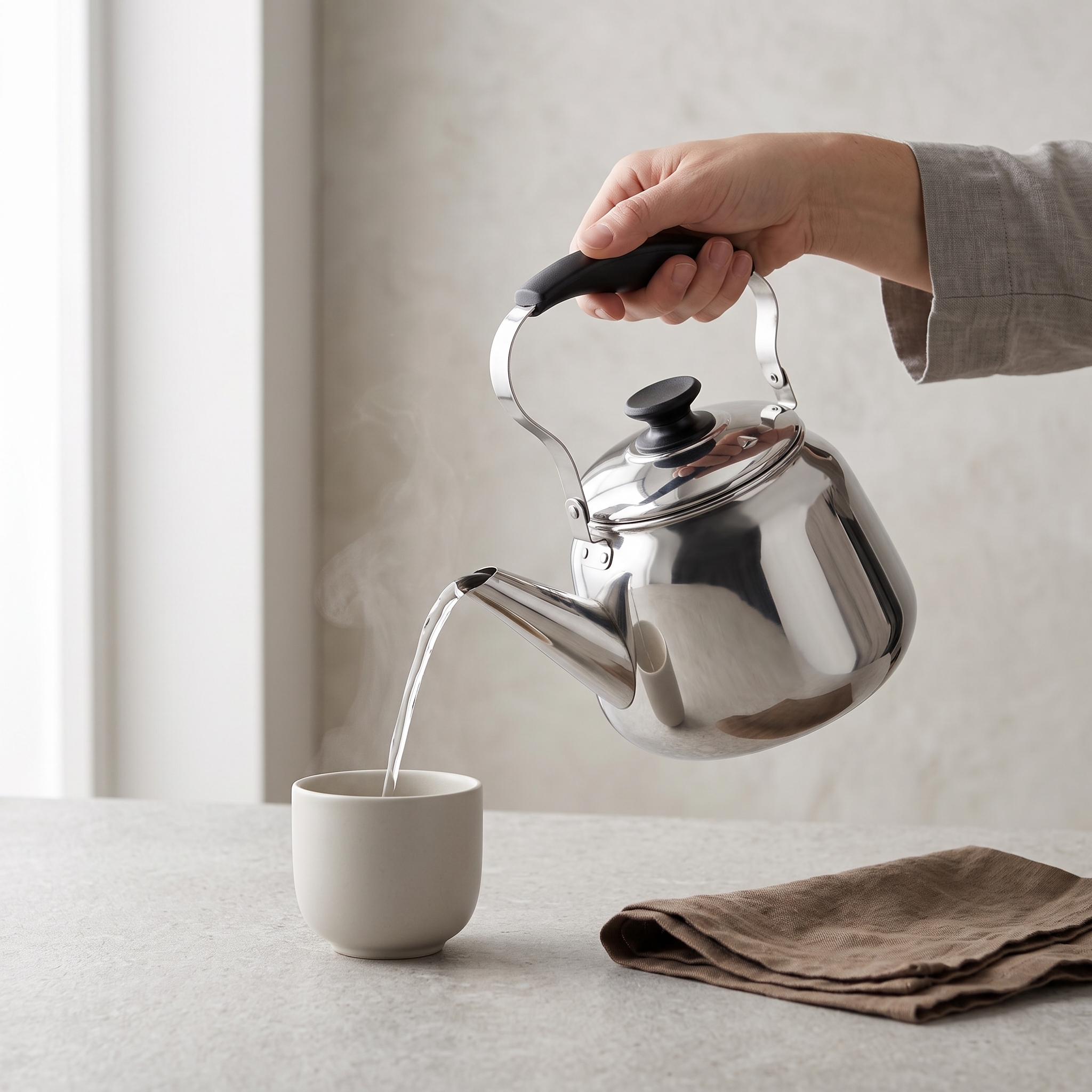 WM-1.5 kettle pouring a precise stream of hot water into a cup