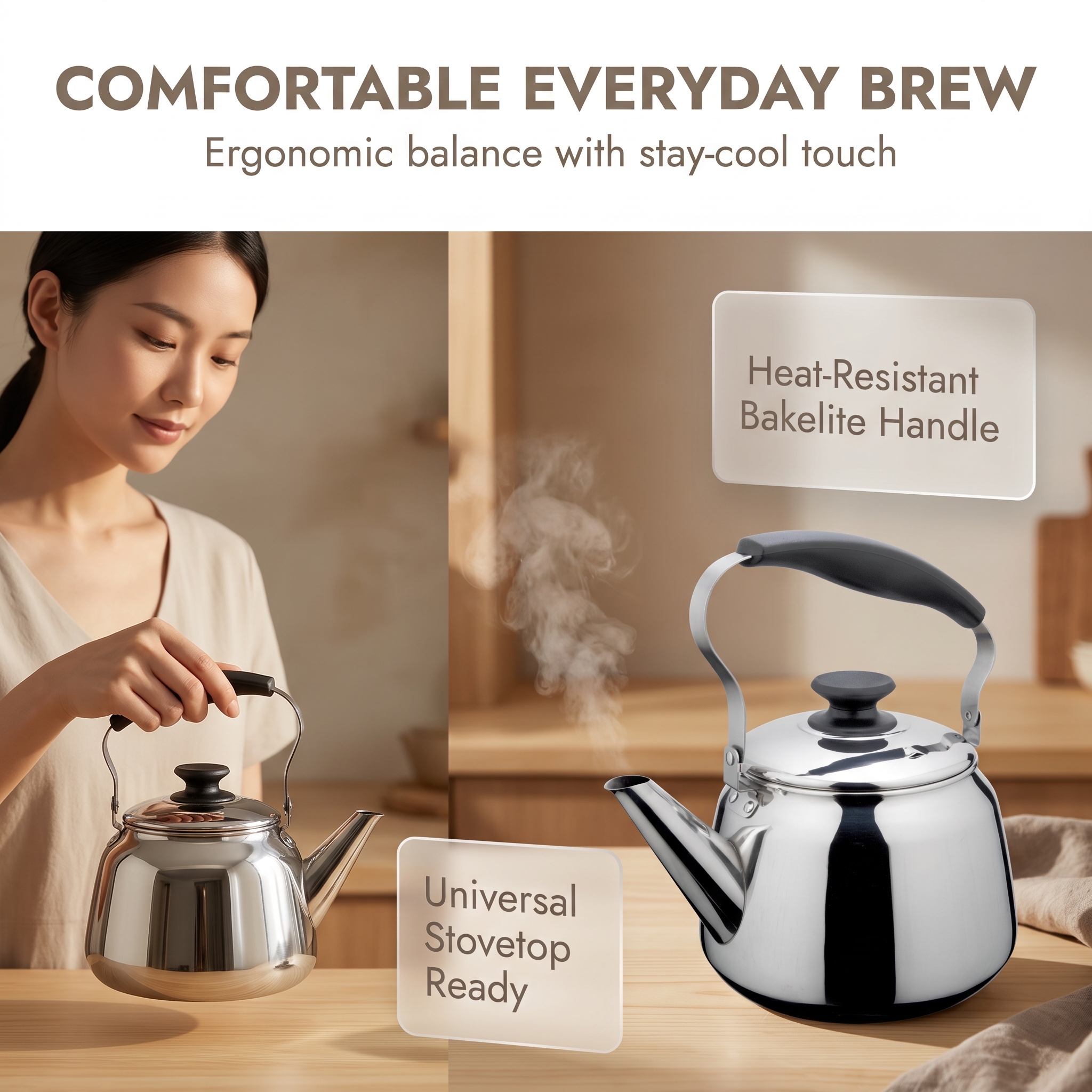 WM-1.5 comfortable everyday brew with heat-resistant bakelite handle, universal stovetop ready